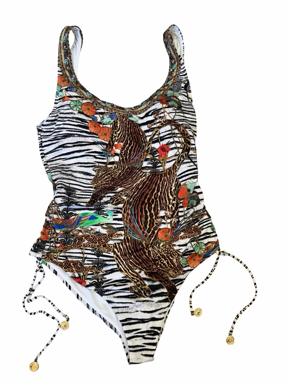 Camilla Cosmic Conflict One-Piece Swimsuit Gathered Side Ties Crystals Bling M - Picture 2 of 14
